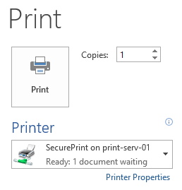 Windows Print Properties Pop-up