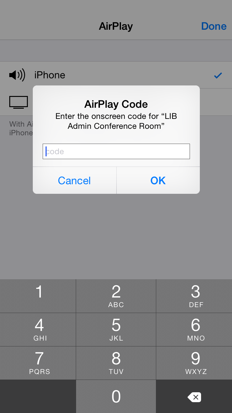 Four digit code page on iPhone