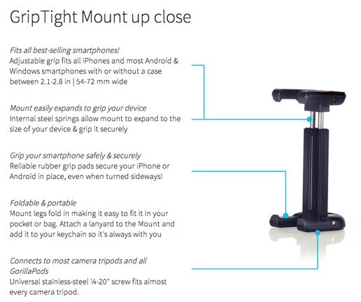 Joby GripTight Mount up-close features