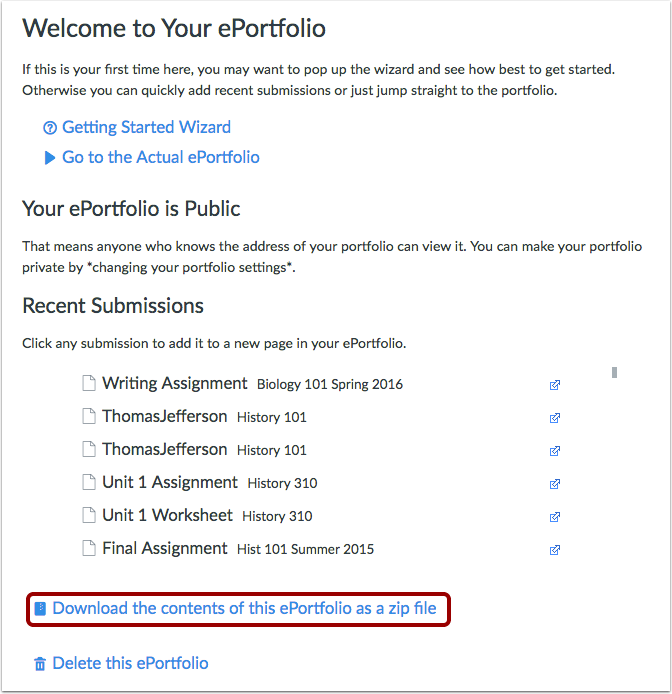 download the contents of this ePortfolio in a zip file option