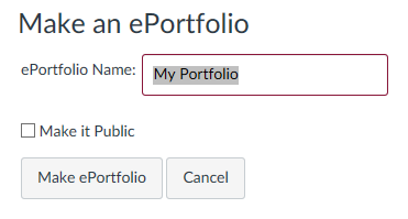 pop-up window that prompts yu to name your new ePortfolio
