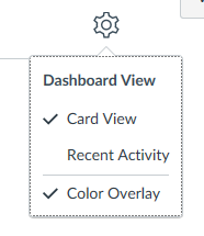 switch between dashboard views by clicking the settings icon