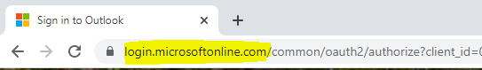 Screenshot of browser URL field, highlighting login.microsoftonline.com
