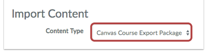 Canvas Course Export Package option from down-bar