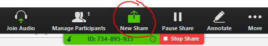 Zoom Share Screen Option in toolbar