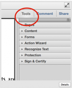 Tool bar in Adobe Acrobat Pro