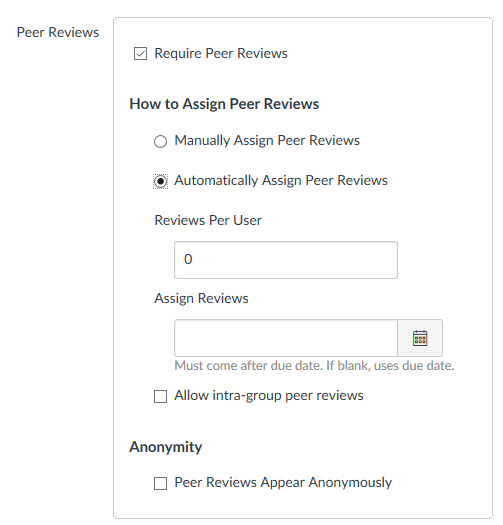 Automatically Assign Peer Reviews option 