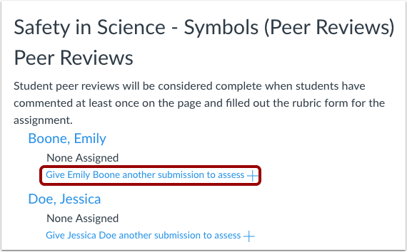 click submission to assess for peer review grading 
