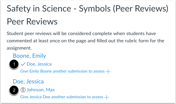 Option to view Students' Peer Review completion  