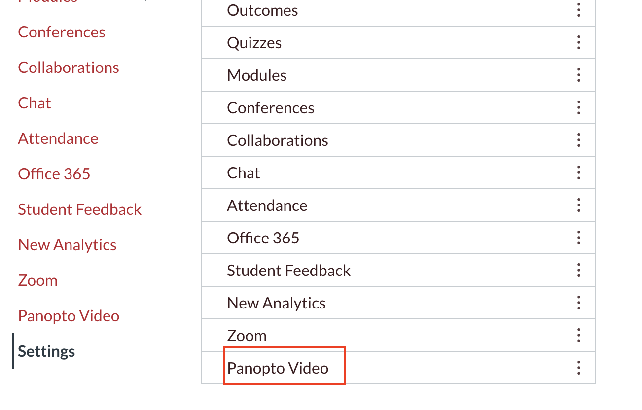 Enable Panopto Video access in Course Option 