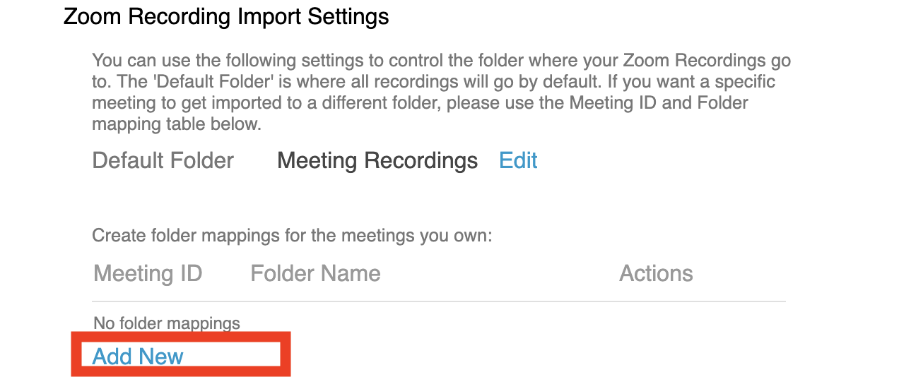 add new folder mapping for a recurring Zoom meeting