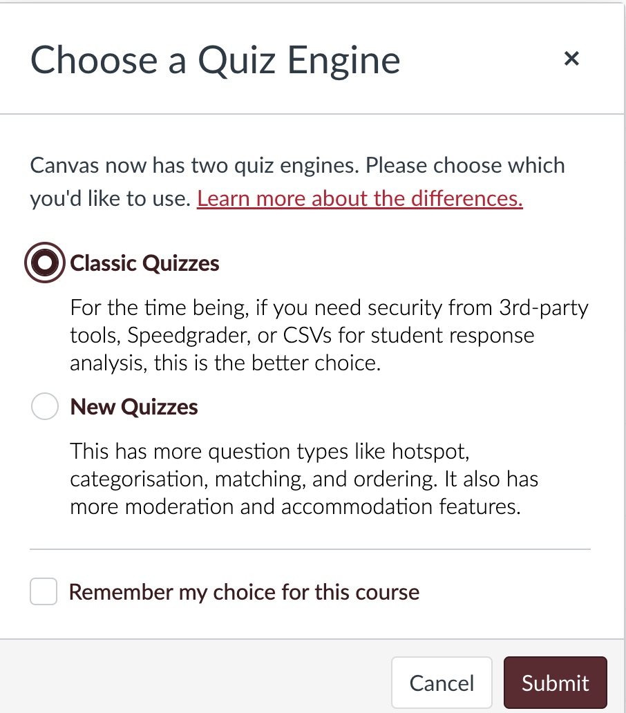 choose a quiz (classic)